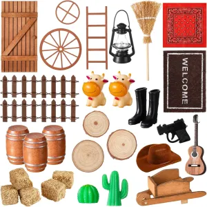 35 Pcs Cowboy Doors House Kits Miniature Western Figures Dollhouse Accessories Set Birthday Party DIY Craft for Boys Girls Garden Wall Table Indoor Outdoor Decor Christmas Party Gift