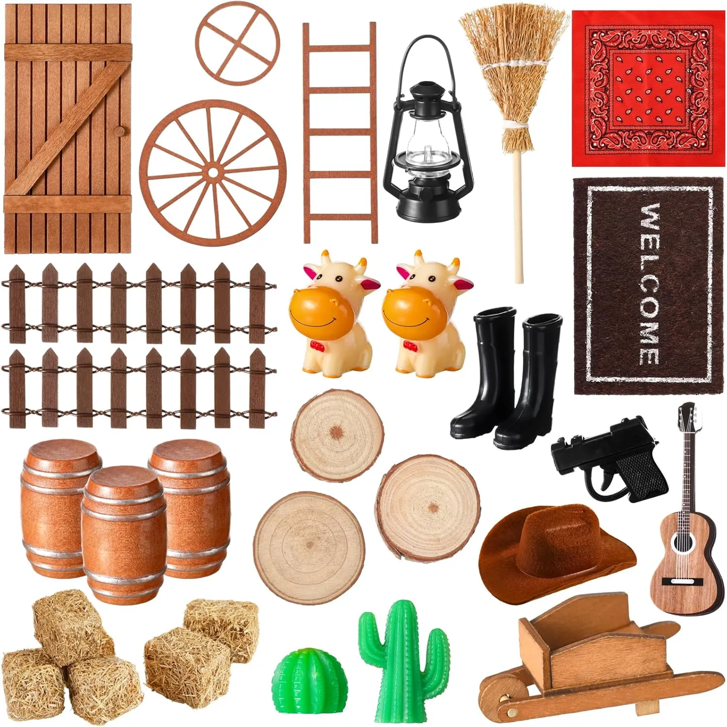 35 Pcs Cowboy Doors House Kits Miniature Western Figures Dollhouse Accessories Set Birthday Party DIY Craft for Boys Girls Garden Wall Table Indoor Outdoor Decor Christmas Party Gift