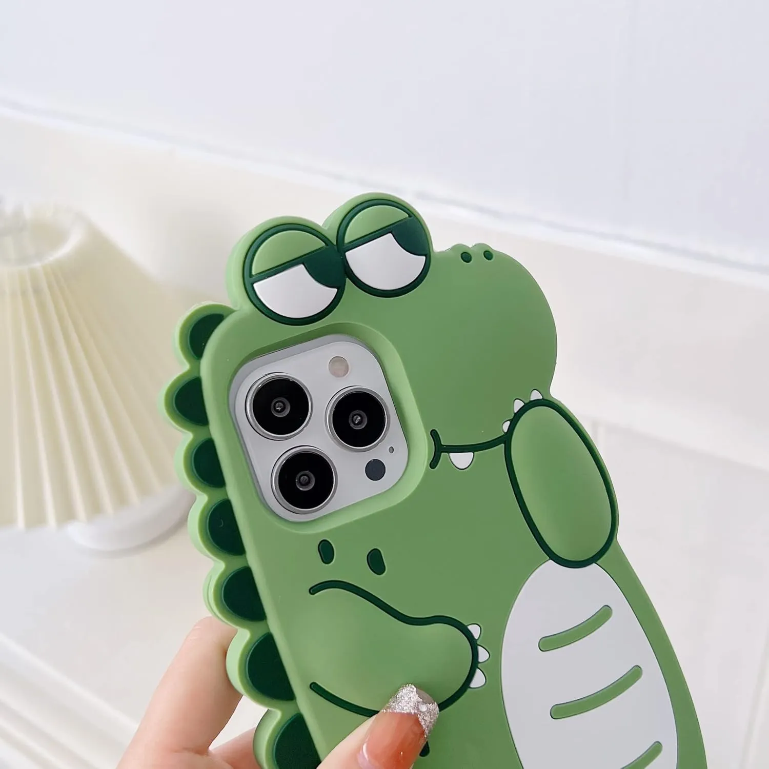 3D Cute Cartoon Kawaii Crocodile Case for iPhone 15 Pro, Green Crocodile Character Soft Silicone Case