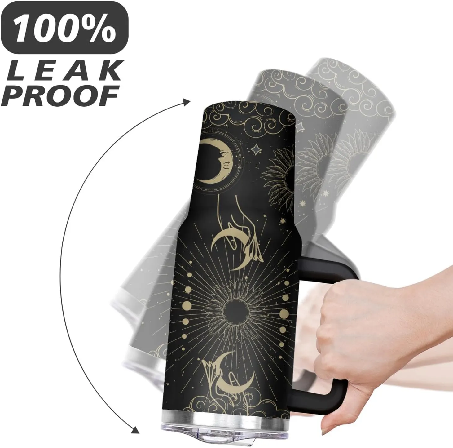 40 oz Sun and Moon Tumbler with Handle and Straw Lid,Leak Proof Travel Stainless Insulated Tumbler,Cup Holder Friendly,Perfect for Outdoor Travel Car and Sports