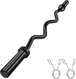 47” Barbell Curl Bar for Strength Training with Two Metal Spring Clamps, Packaged in Paper Tubes for Deadlifts, Hip Thrusts, Squats, and Long Legs, 440 lb. Load Capacity for Home and Gym Use
