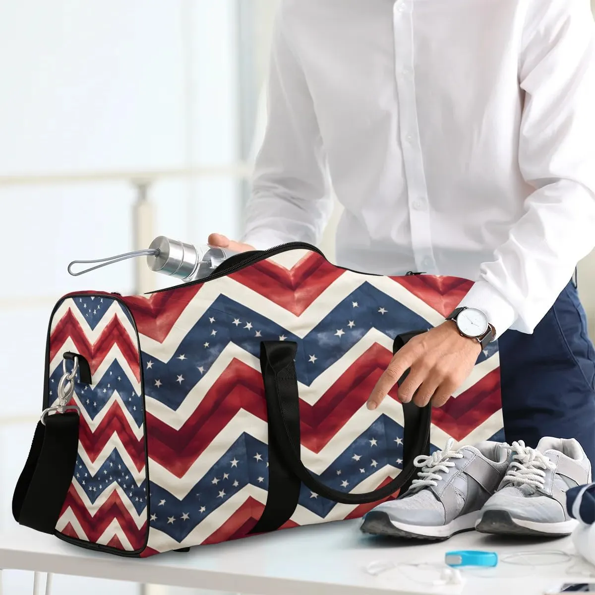 4th of July Memorial Day Travel Duffel Bag for Women Men Waterproof Foldable Overnight Weekender Bag Large Capacity Sports Gym Bag
