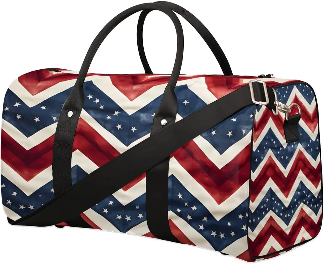 4th of July Memorial Day Travel Duffel Bag for Women Men Waterproof Foldable Overnight Weekender Bag Large Capacity Sports Gym Bag