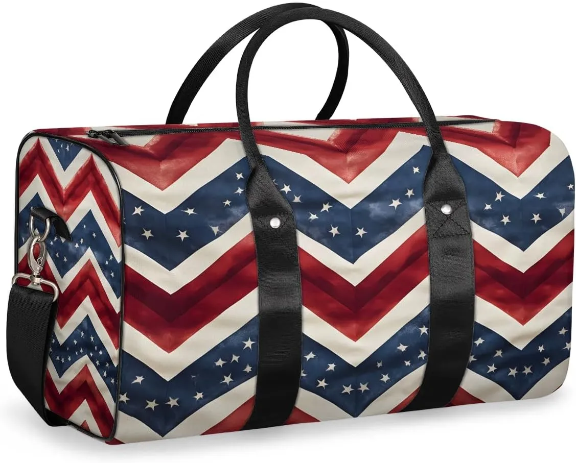 4th of July Memorial Day Travel Duffel Bag for Women Men Waterproof Foldable Overnight Weekender Bag Large Capacity Sports Gym Bag