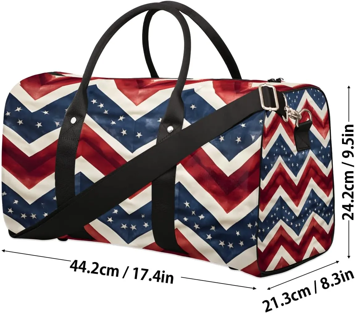 4th of July Memorial Day Travel Duffel Bag for Women Men Waterproof Foldable Overnight Weekender Bag Large Capacity Sports Gym Bag