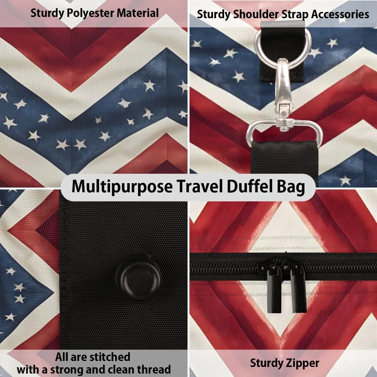 4th of July Memorial Day Travel Duffel Bag for Women Men Waterproof Foldable Overnight Weekender Bag Large Capacity Sports Gym Bag