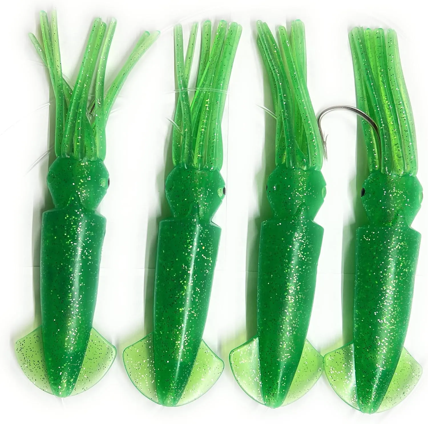7" Squid Daisy Chain Trolling Saltwater Fishing Lure and Fishing Teaser Combo. Dolphin Tuna Mahi Sailfish Wahoo Marlin Offshore Trolling Lure. No.8 Stainless trolling Hook. Big Game Fishing Lure.