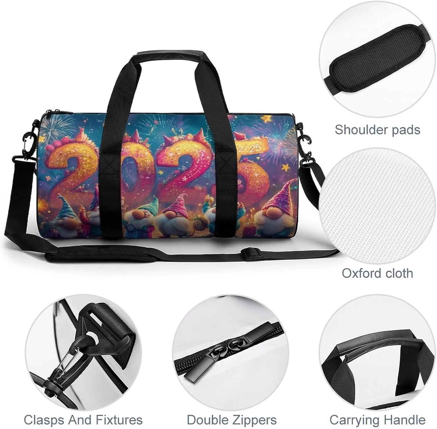 A Colorful New Year's Design Travel Gym Bag for Women Men The Sky And Stars Cylindrical Duffle Bag Sport Workout Bag with Shoulder Strap