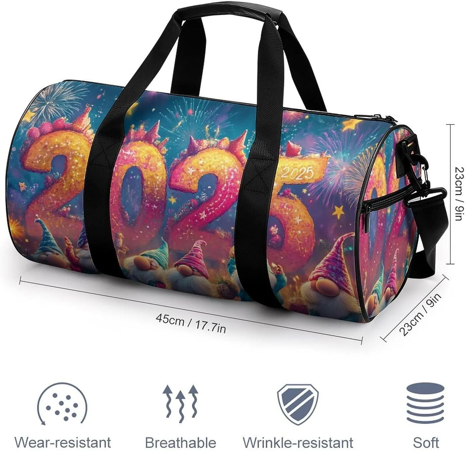 A Colorful New Year's Design Travel Gym Bag for Women Men The Sky And Stars Cylindrical Duffle Bag Sport Workout Bag with Shoulder Strap