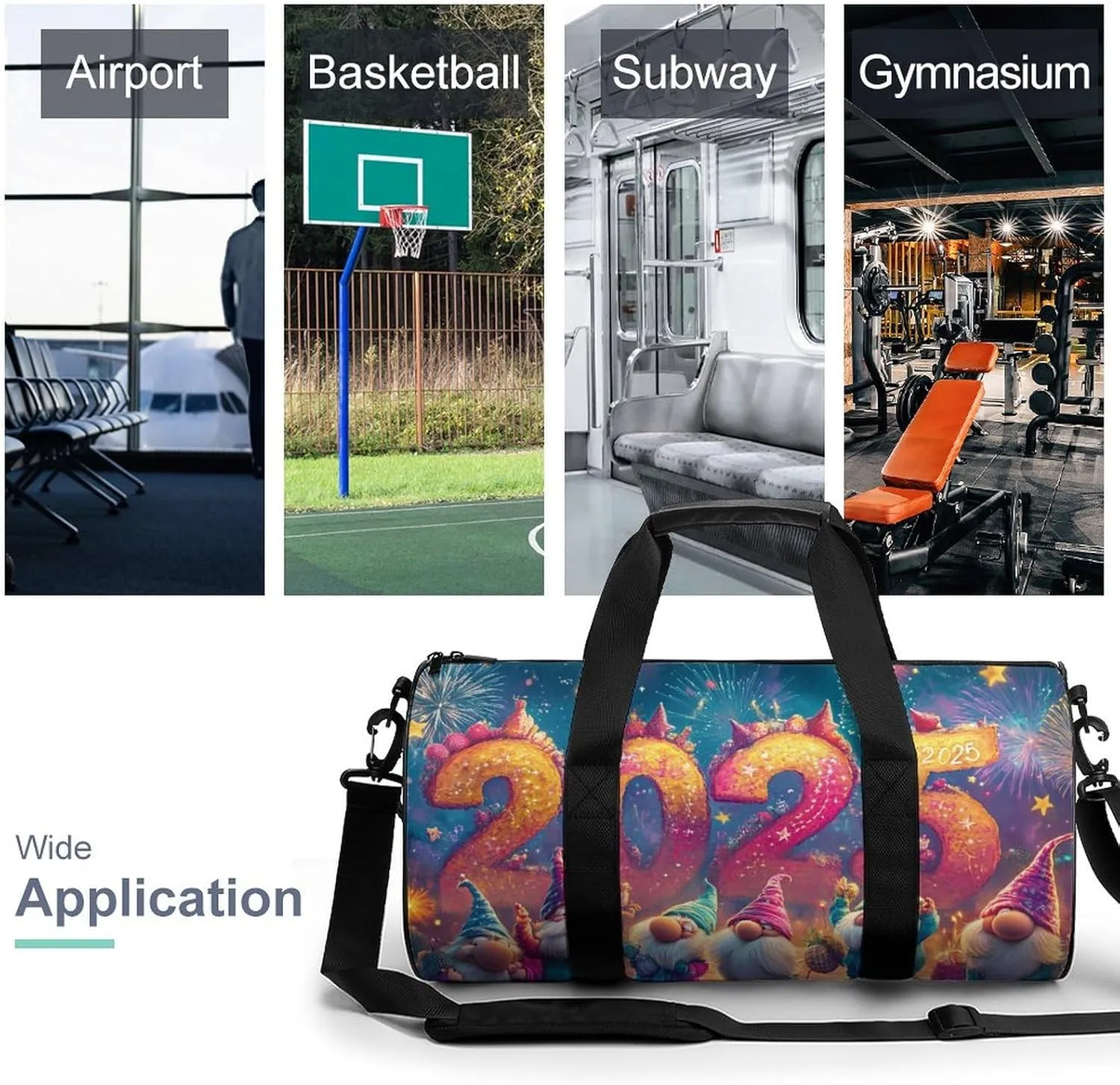 A Colorful New Year's Design Travel Gym Bag for Women Men The Sky And Stars Cylindrical Duffle Bag Sport Workout Bag with Shoulder Strap
