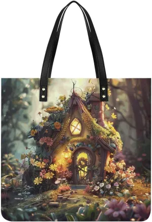 A Small Fairy Tale House Tote Bag Leather Handbag Shopper Purse Shoulder Bag for Women Office Laptop Bag Gift