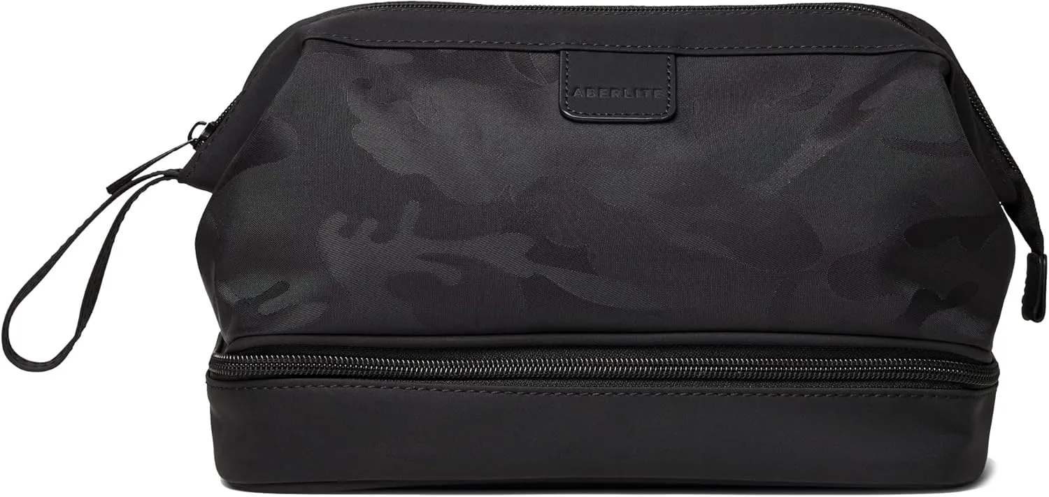 Aberlite Traveler Toiletry Bag for Men - Water Resistant Traveling Dopp Kit - Dry & Wet Separation Bathroom Bag - Hanging Shaving Bag (Black Camo) (Medium Size - 5.3 Liters)
