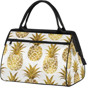 Abstract Golden Fruit Pineapple Weekender Overnight Bag for Women Waterproof Carry On Travel Duffle Bags with Pocket Lightweight Sports Gym Tote Bag Large Luggage Workout Personal Item Hospital Bags