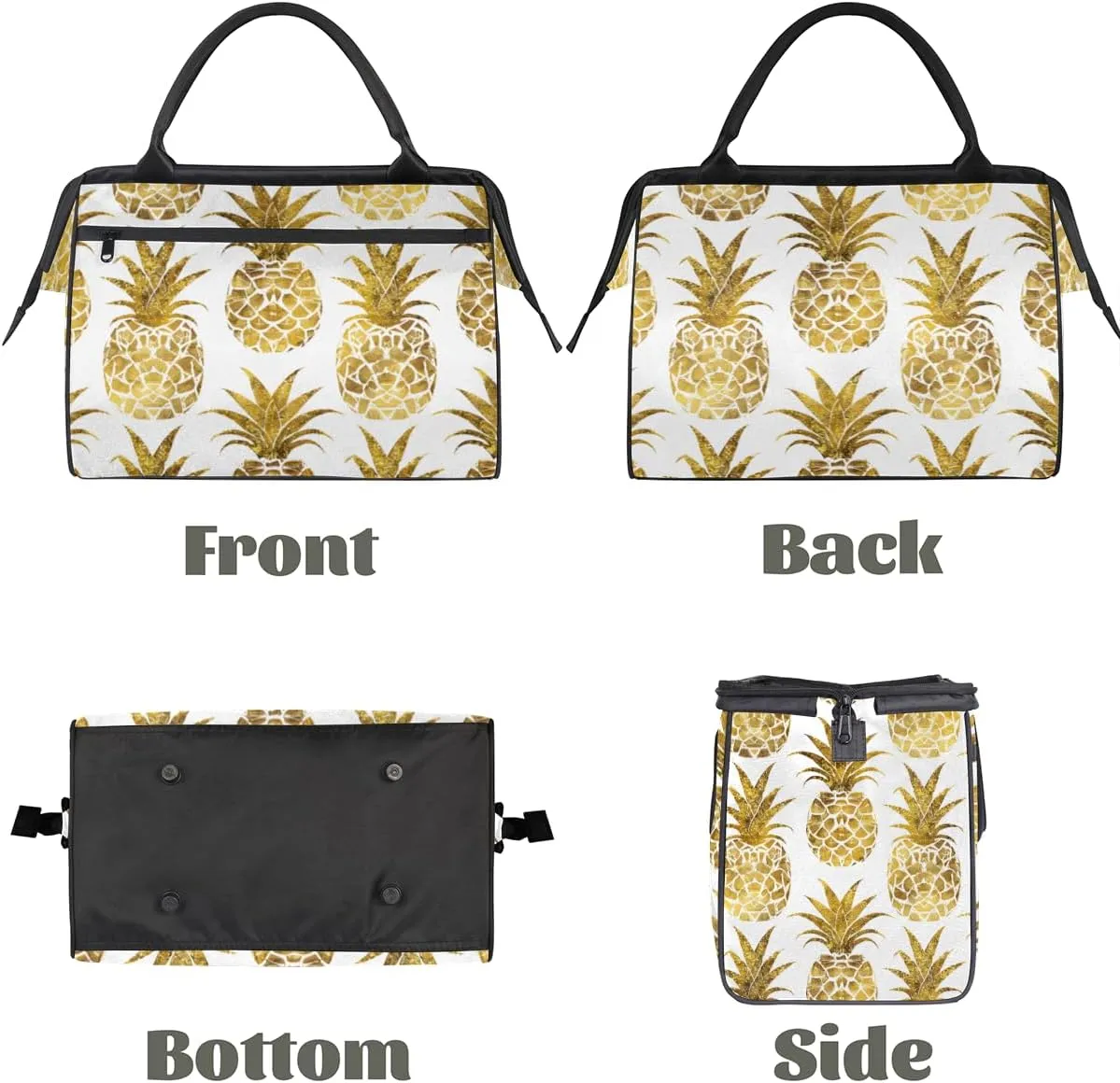 Abstract Golden Fruit Pineapple Weekender Overnight Bag for Women Waterproof Carry On Travel Duffle Bags with Pocket Lightweight Sports Gym Tote Bag Large Luggage Workout Personal Item Hospital Bags