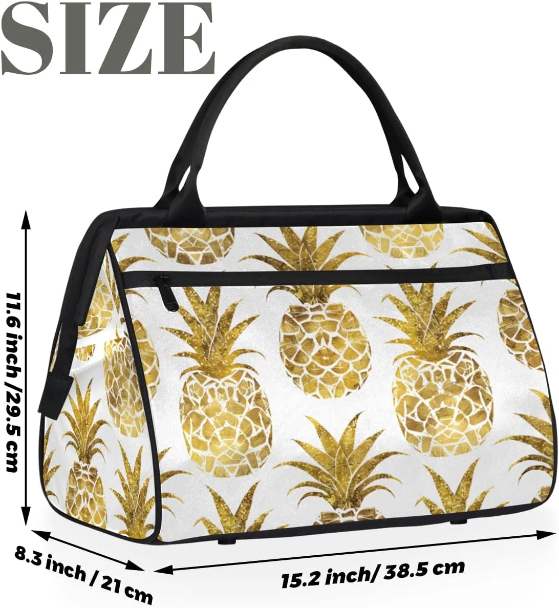 Abstract Golden Fruit Pineapple Weekender Overnight Bag for Women Waterproof Carry On Travel Duffle Bags with Pocket Lightweight Sports Gym Tote Bag Large Luggage Workout Personal Item Hospital Bags