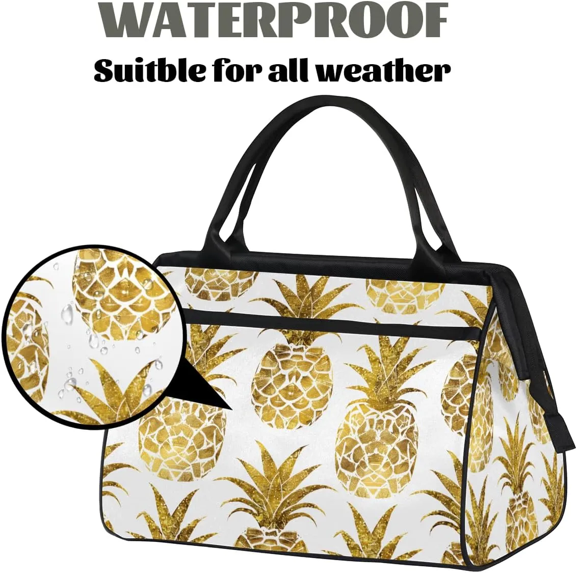 Abstract Golden Fruit Pineapple Weekender Overnight Bag for Women Waterproof Carry On Travel Duffle Bags with Pocket Lightweight Sports Gym Tote Bag Large Luggage Workout Personal Item Hospital Bags