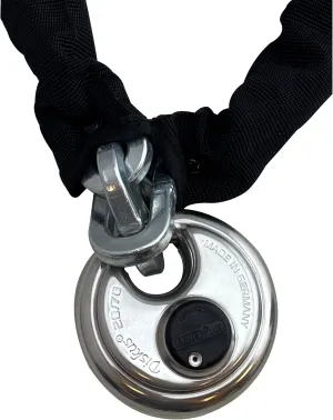 ABUS Hardened Steel 10KS 10Foot x 5/16" Thick Square Security Chain with ABUS 20/80 Diskus Stainless Steel Padlock with 3/8" Shackle for Bikes, Containers, Trailers, Motorcycles and Personal use