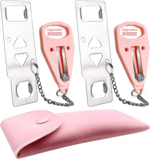 AceMining Portable Security Door Locker Travel Lockdown Locks for Additional Safety and Privacy Perfect for Traveling Hotel Home Apartment College-Pink(2 Pack)