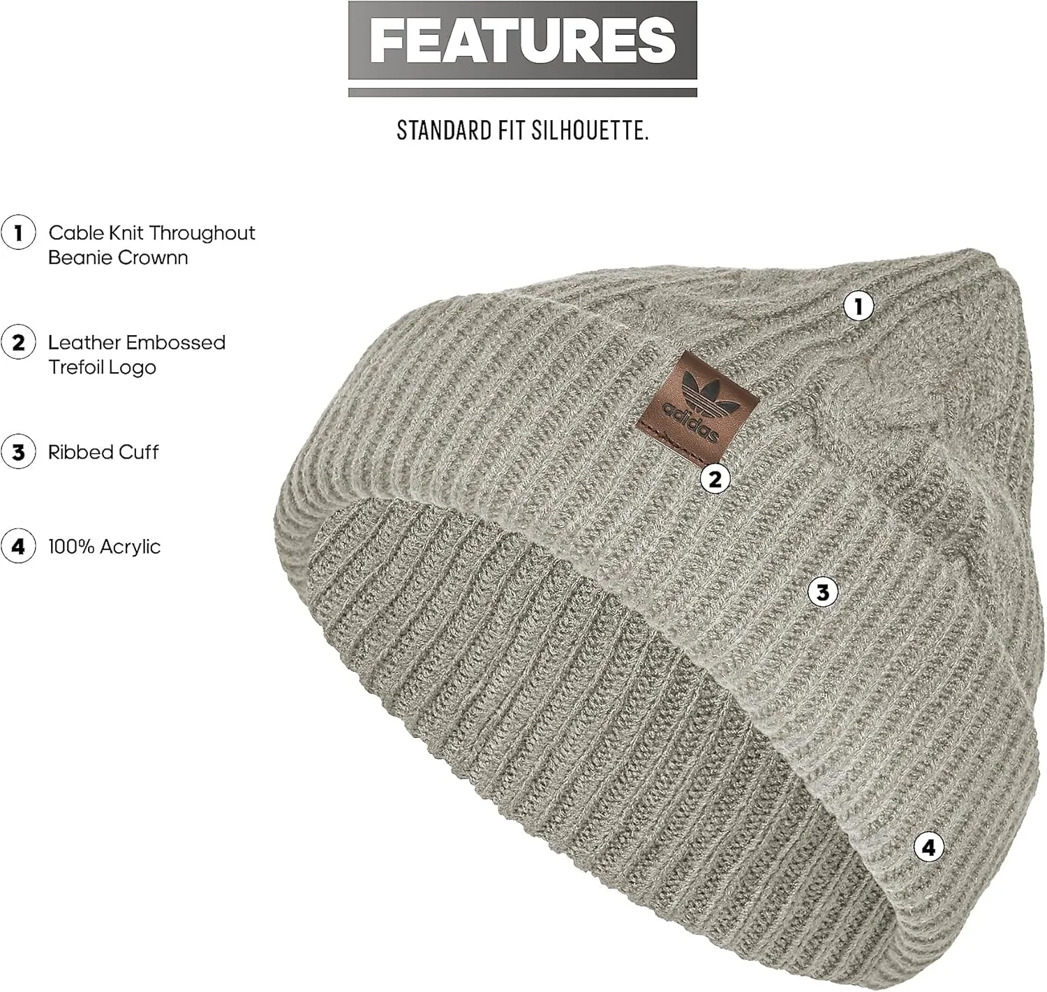 adidas Unisex-Adult Cable Knit Cuff Fold Beanie