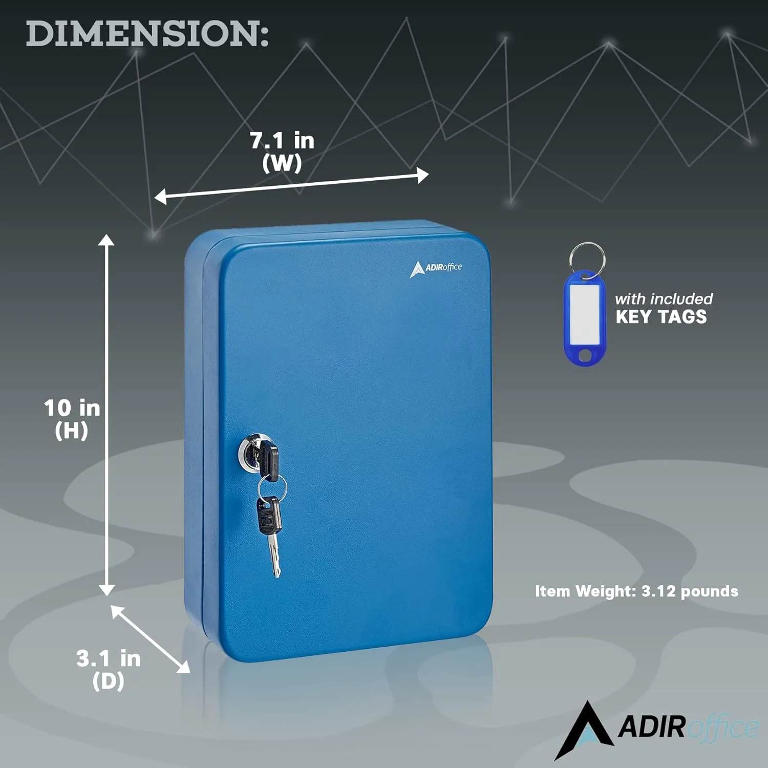 AdirOffice Key Lock Box – 48 Key Hooks Wall Mounted Key Cabinet Lock Box, Car Keys Holder Box, Lockable Key Storage Box - Metal Key Box Organizer with for Home and Office