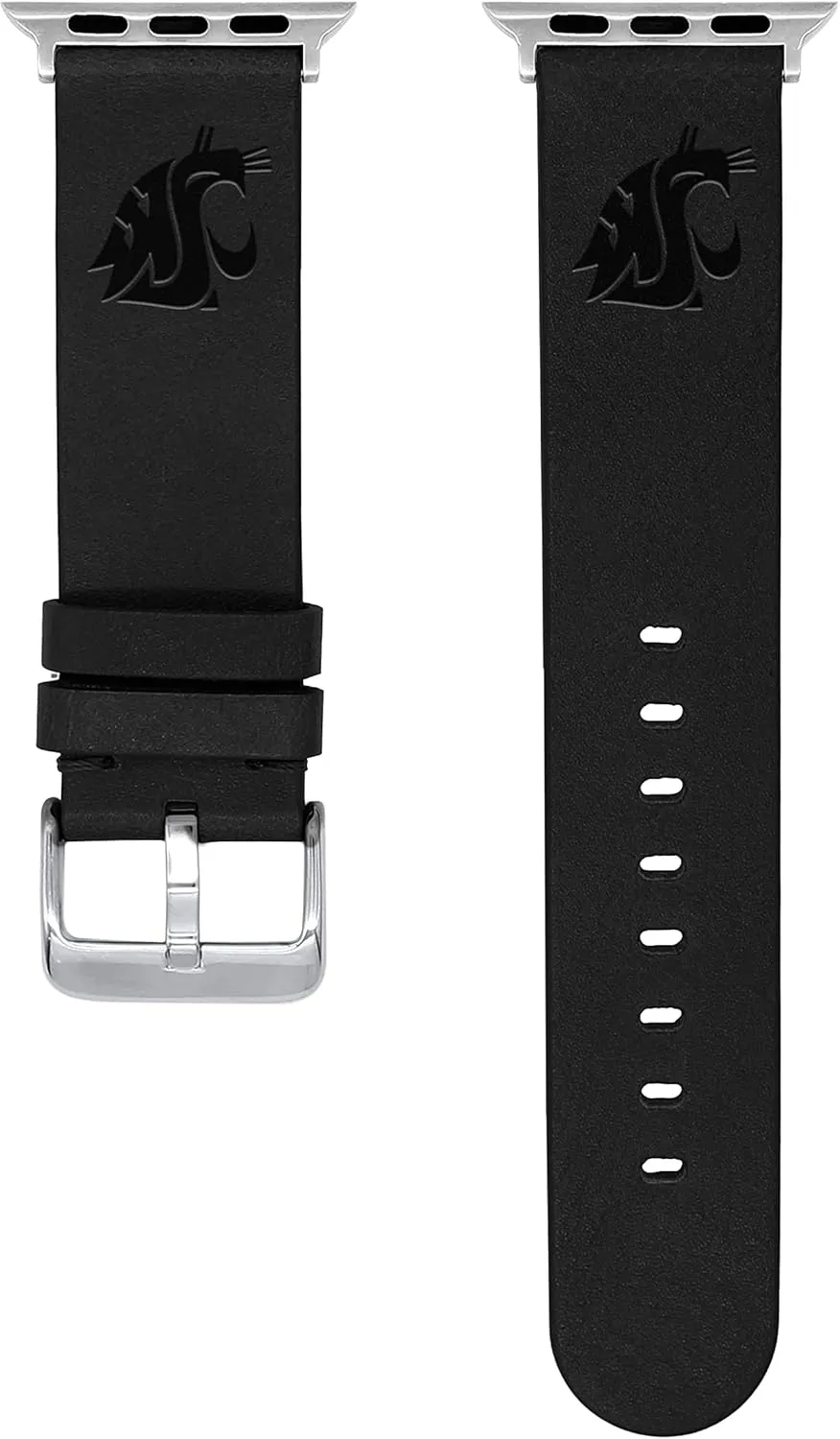 Affinity Bands Washington State Cougars Leather Watch Band Compatible with Apple Watch (42/44/45/49mm (46mm Series 10) Short Black)