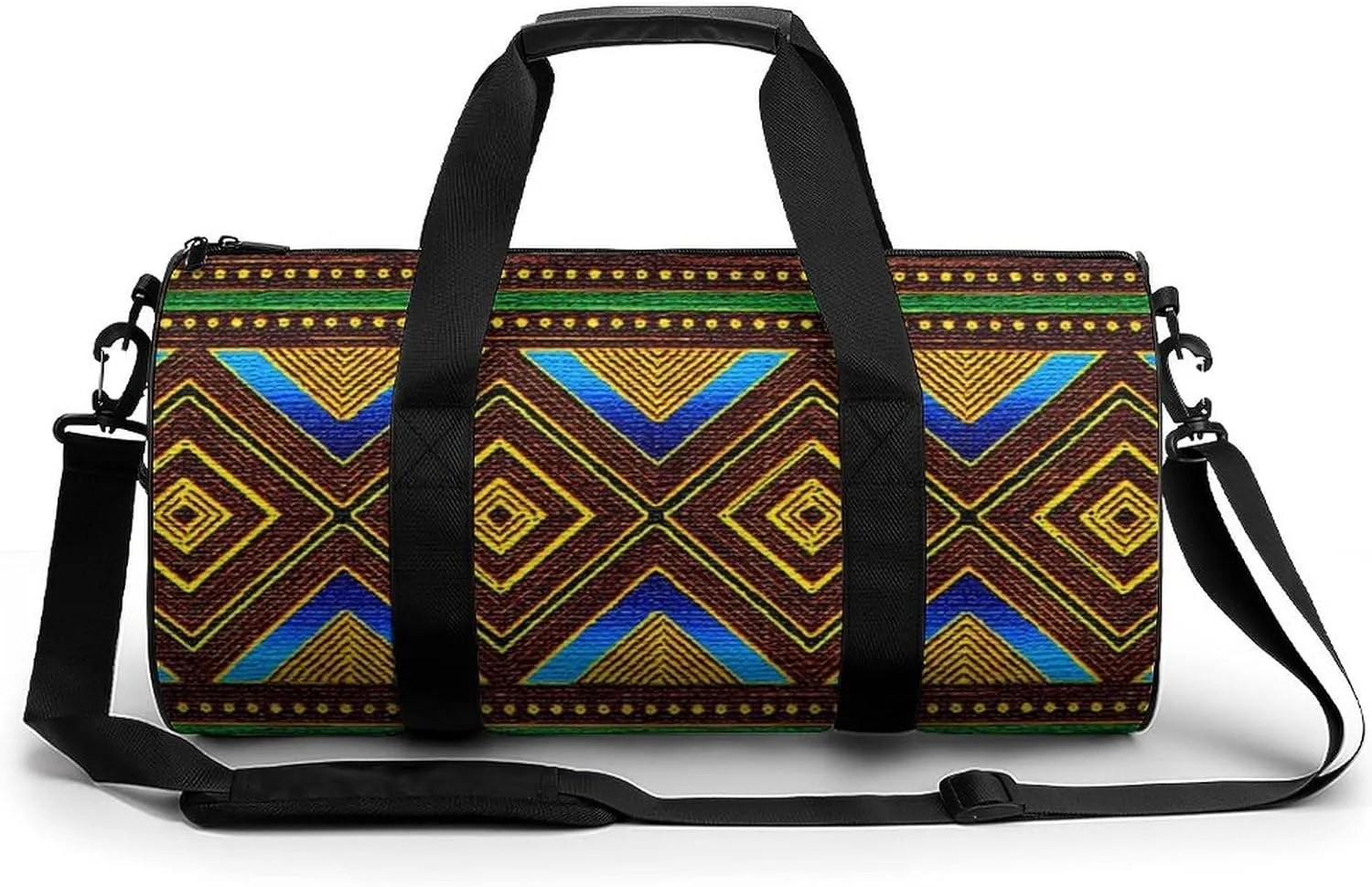 Afrocentric Tribal Motif Large Capacity Portable Cylindrical Fitness Bag