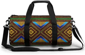 Afrocentric Tribal Motif Large Capacity Portable Cylindrical Fitness Bag