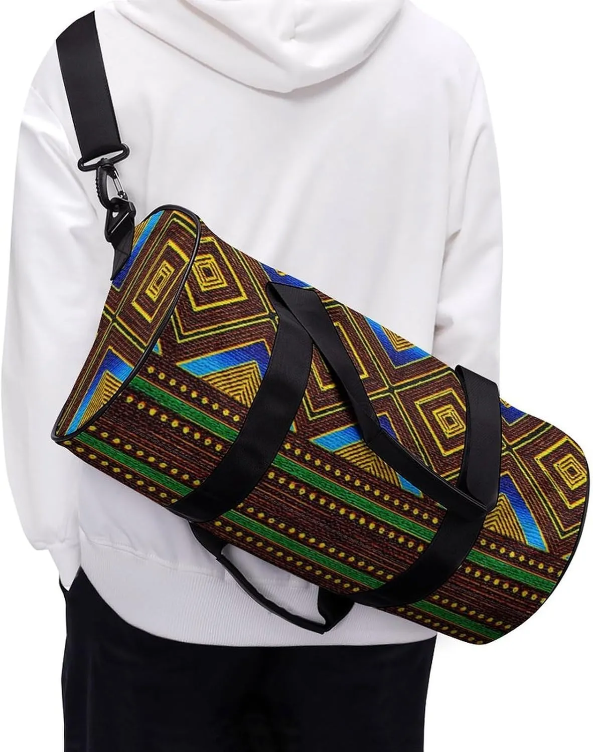 Afrocentric Tribal Motif Large Capacity Portable Cylindrical Fitness Bag