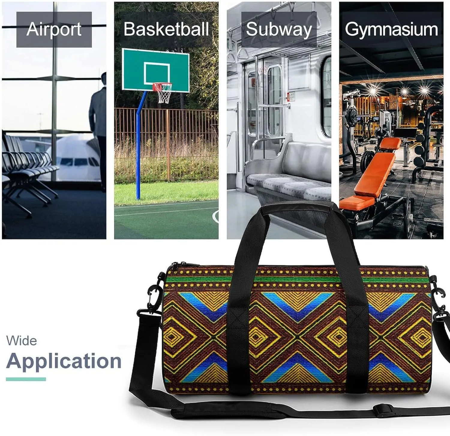 Afrocentric Tribal Motif Large Capacity Portable Cylindrical Fitness Bag