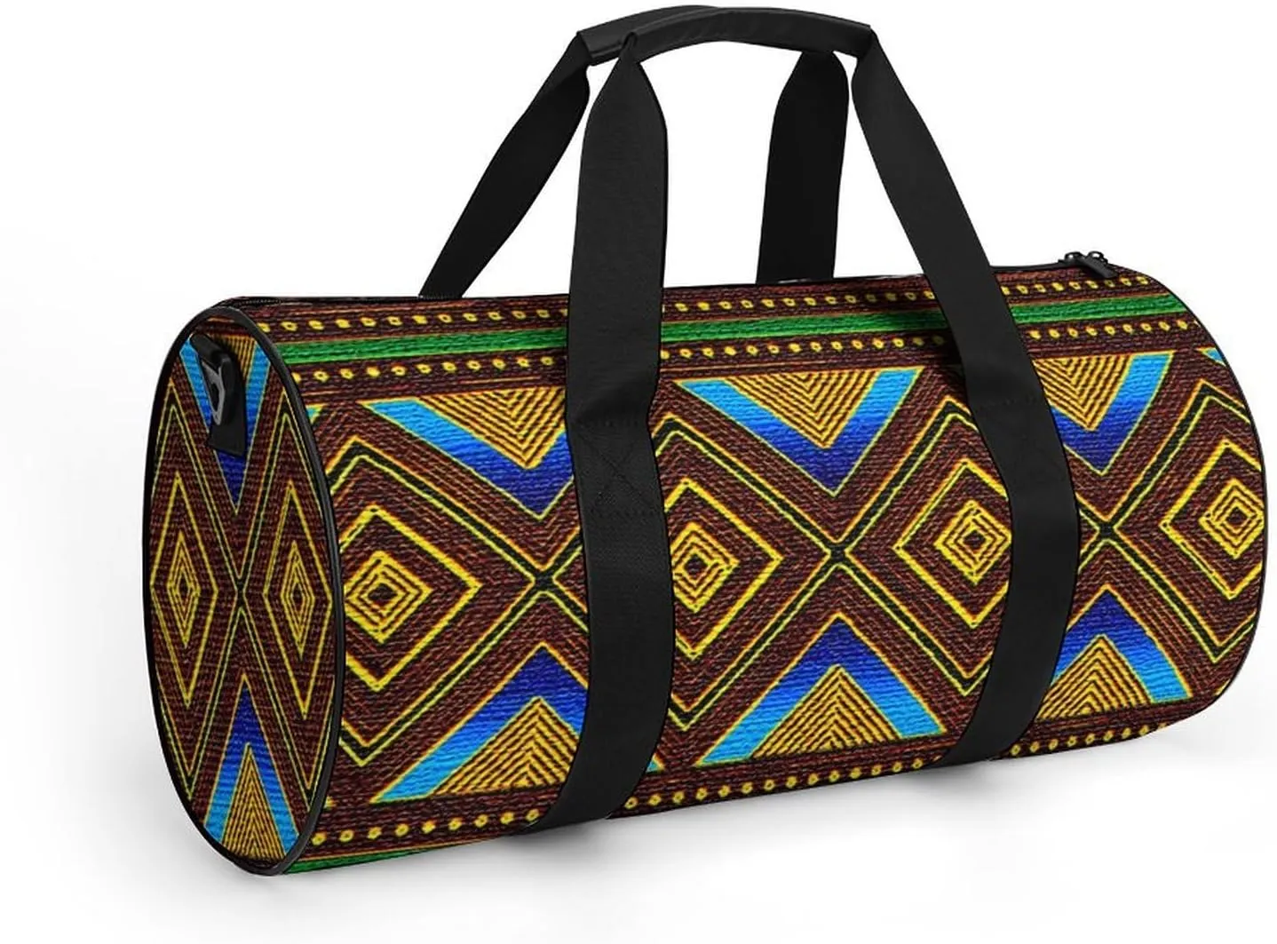 Afrocentric Tribal Motif Large Capacity Portable Cylindrical Fitness Bag