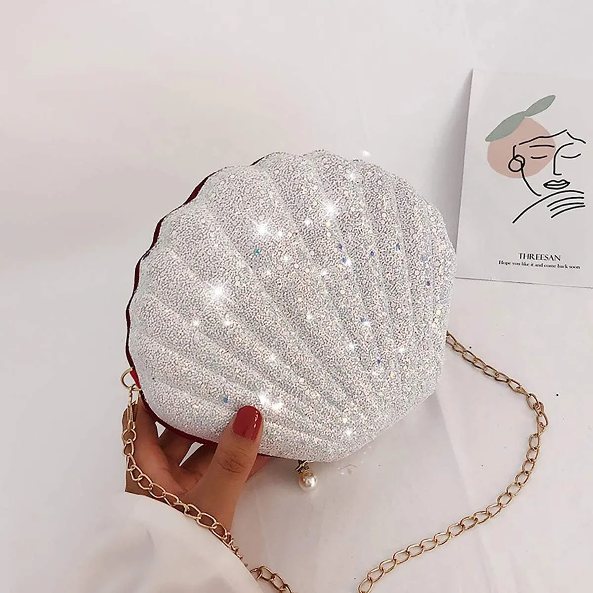 AIBEARTY Cute Seashell Shape Crossbody Purse Small Shoulder Bag with Chain for Women Little Girls