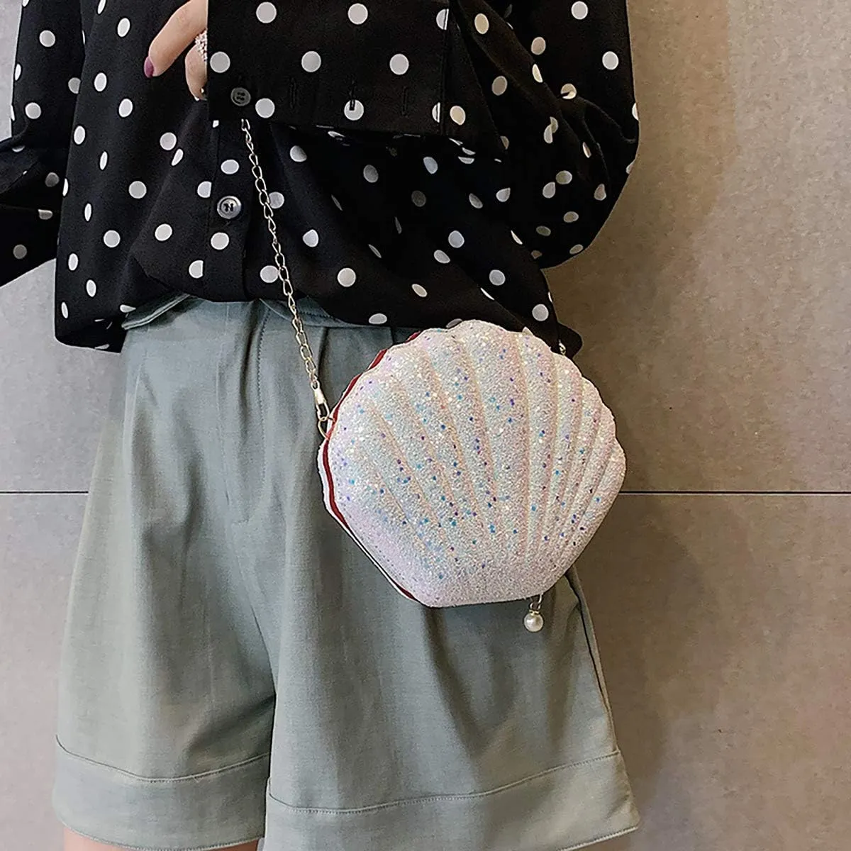 AIBEARTY Cute Seashell Shape Crossbody Purse Small Shoulder Bag with Chain for Women Little Girls