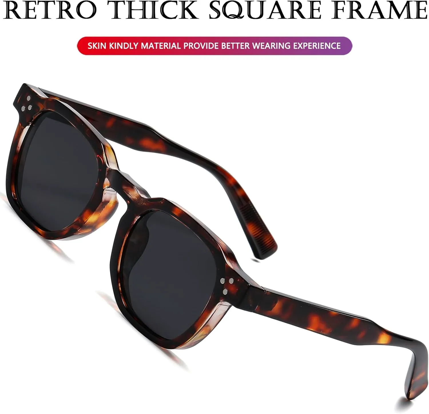 AIEYEZO Retro Sunglasses for Womens Mens Square Thick Framed Shades Trendy Vintage Sun Glasses