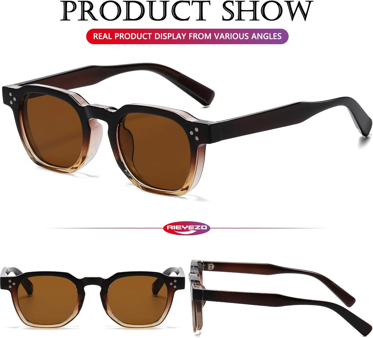 AIEYEZO Retro Sunglasses for Womens Mens Square Thick Framed Shades Trendy Vintage Sun Glasses