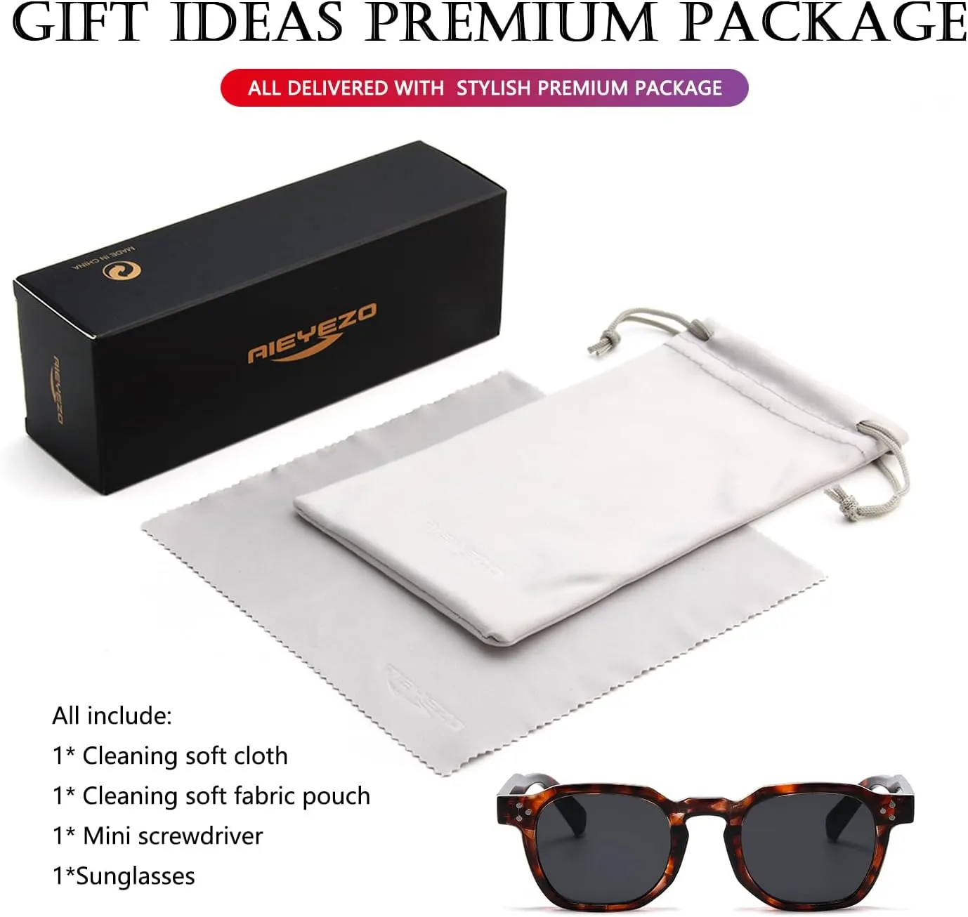 AIEYEZO Retro Sunglasses for Womens Mens Square Thick Framed Shades Trendy Vintage Sun Glasses
