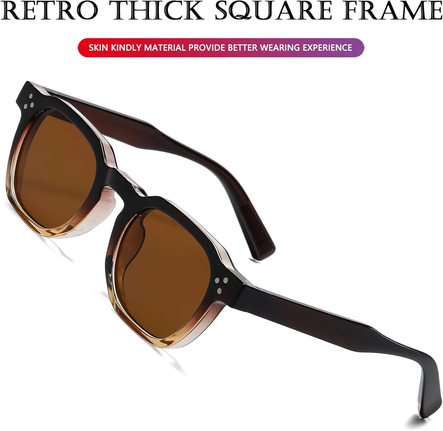 AIEYEZO Retro Sunglasses for Womens Mens Square Thick Framed Shades Trendy Vintage Sun Glasses