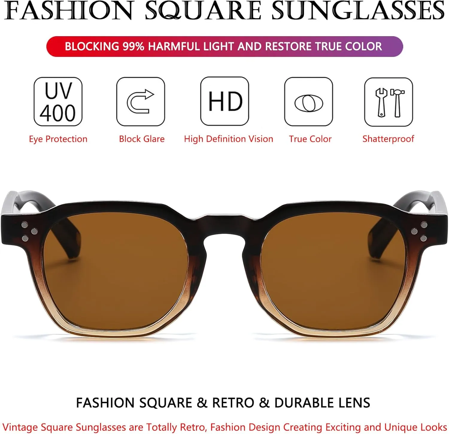 AIEYEZO Retro Sunglasses for Womens Mens Square Thick Framed Shades Trendy Vintage Sun Glasses