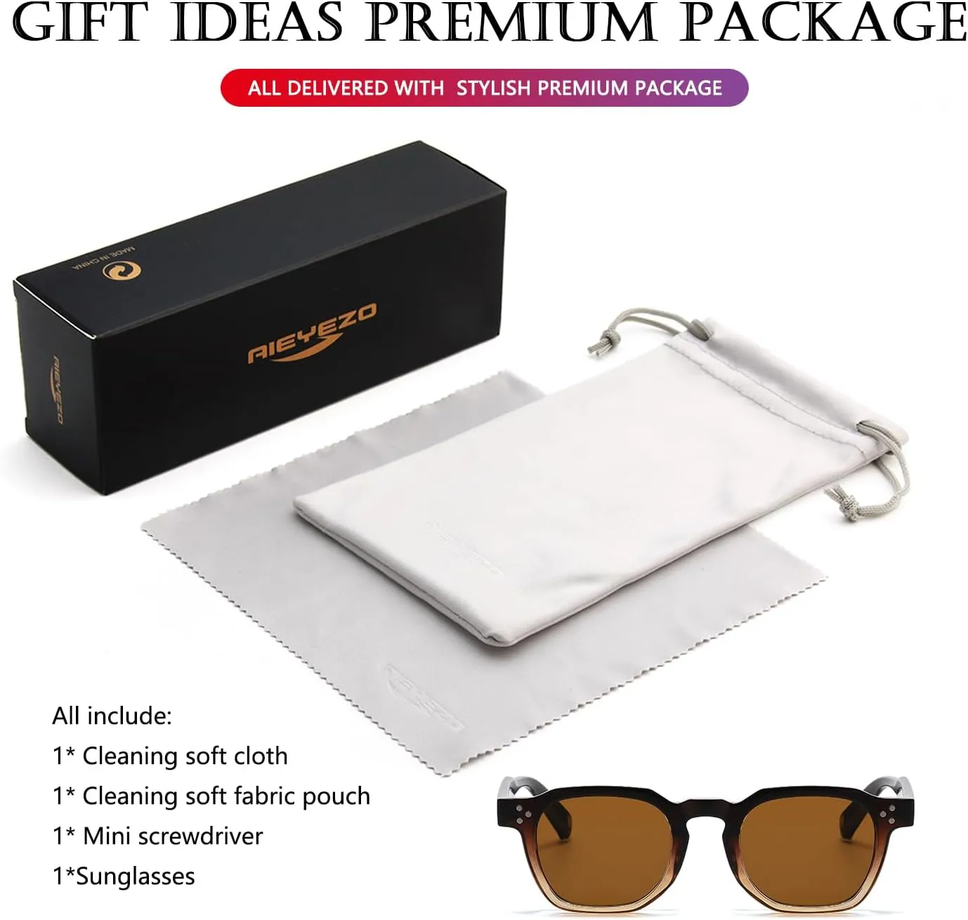 AIEYEZO Retro Sunglasses for Womens Mens Square Thick Framed Shades Trendy Vintage Sun Glasses