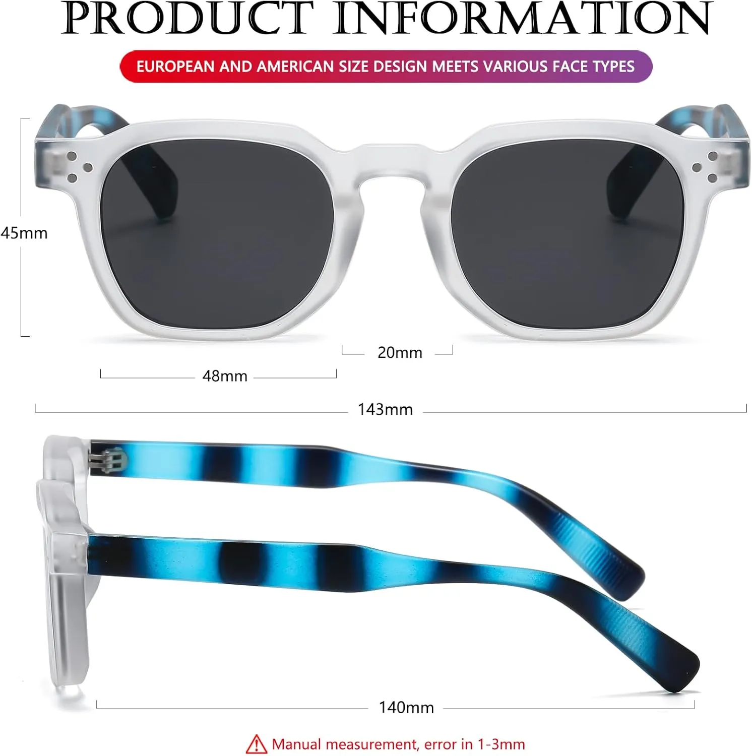 AIEYEZO Retro Sunglasses for Womens Mens Square Thick Framed Shades Trendy Vintage Sun Glasses