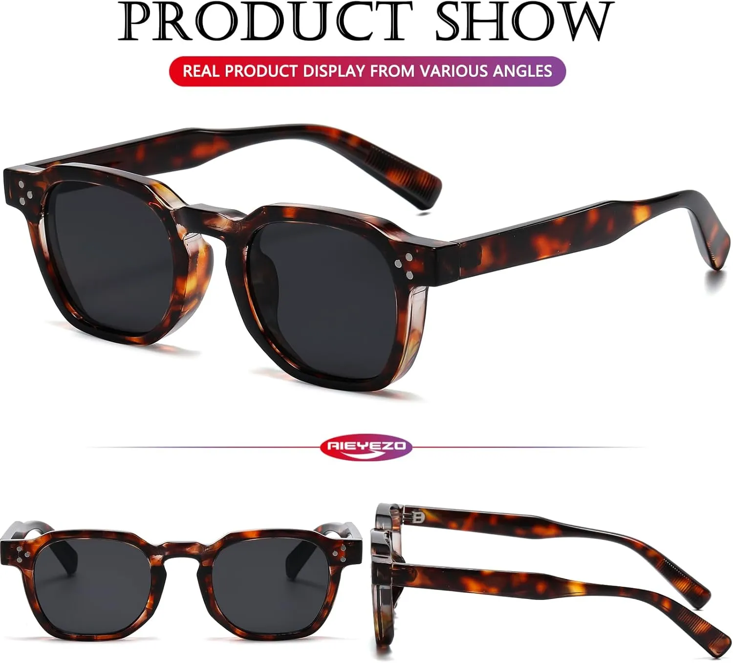 AIEYEZO Retro Sunglasses for Womens Mens Square Thick Framed Shades Trendy Vintage Sun Glasses