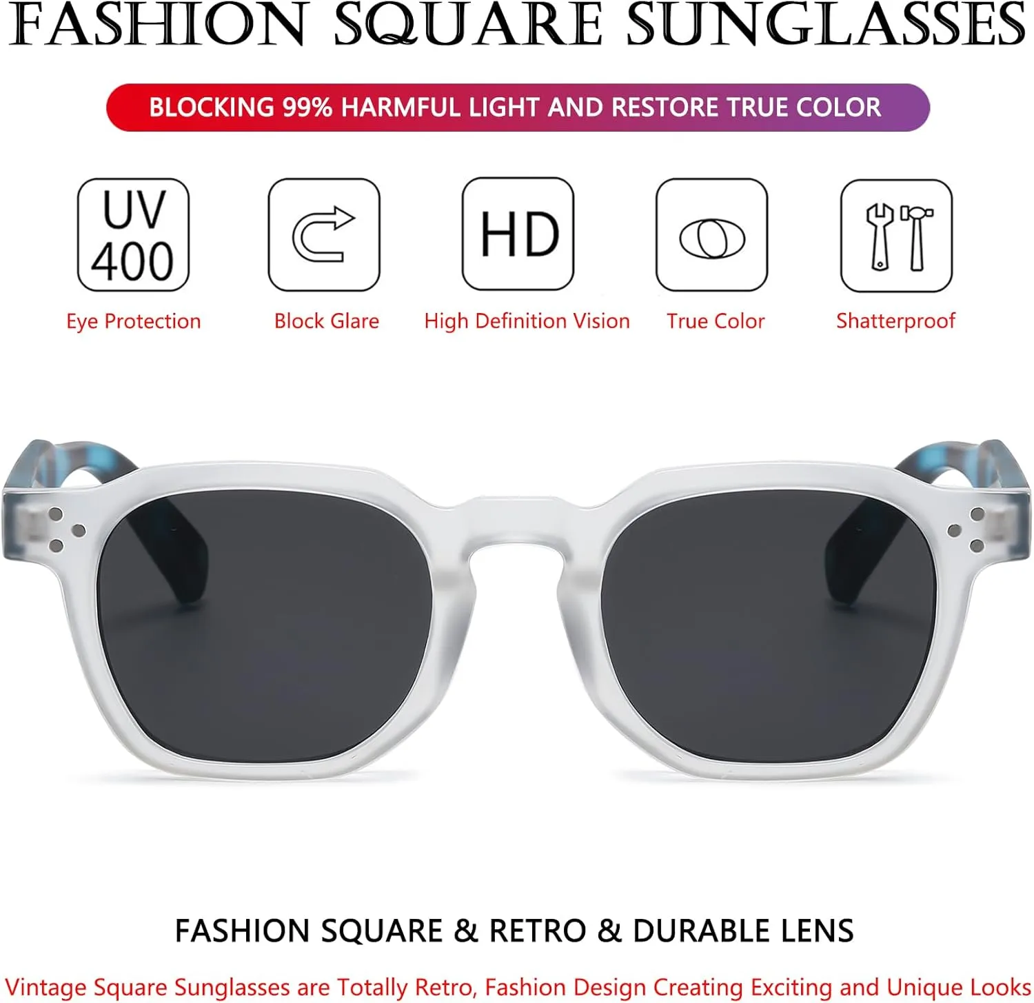 AIEYEZO Retro Sunglasses for Womens Mens Square Thick Framed Shades Trendy Vintage Sun Glasses