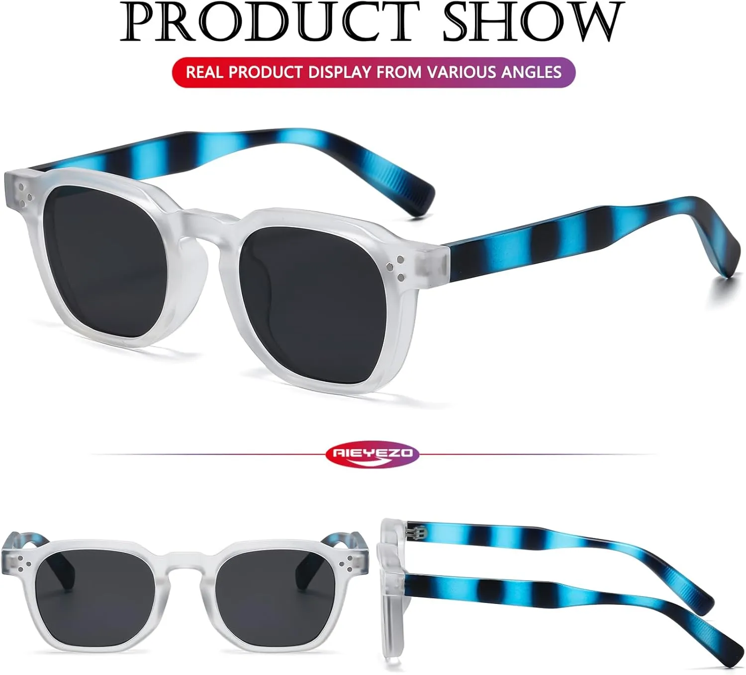 AIEYEZO Retro Sunglasses for Womens Mens Square Thick Framed Shades Trendy Vintage Sun Glasses