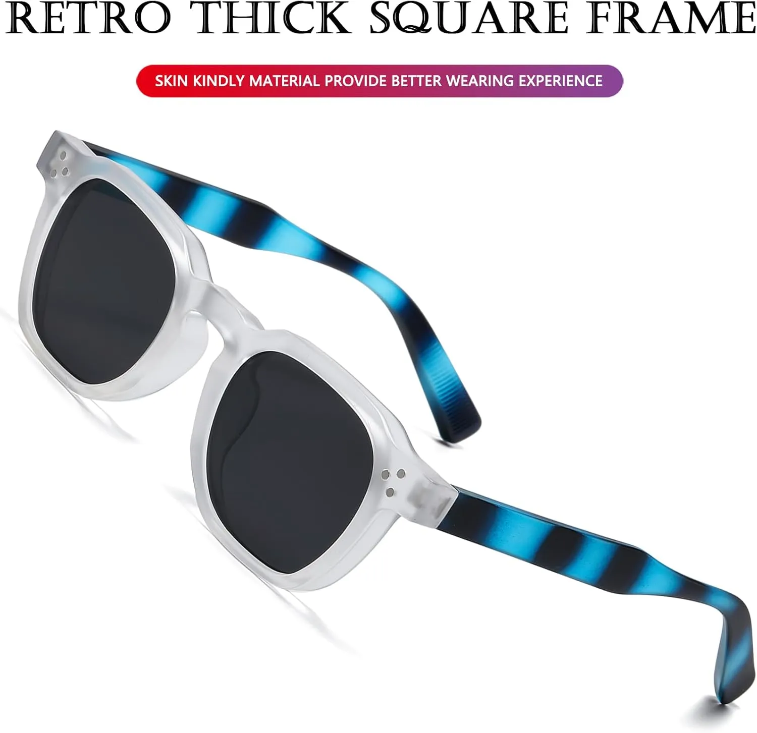 AIEYEZO Retro Sunglasses for Womens Mens Square Thick Framed Shades Trendy Vintage Sun Glasses