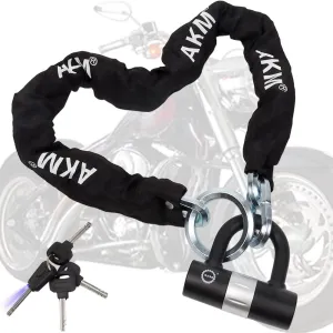 AKM Bike Lock Chain Lock 120cm/4ft Heavy Duty Durable 12mm Thick Anti-Theft Bicycle Chain Lock with 4Keys Security 16mm U Lock Disc Lock for Bicycle,Moped,Scooter,Motorcycle