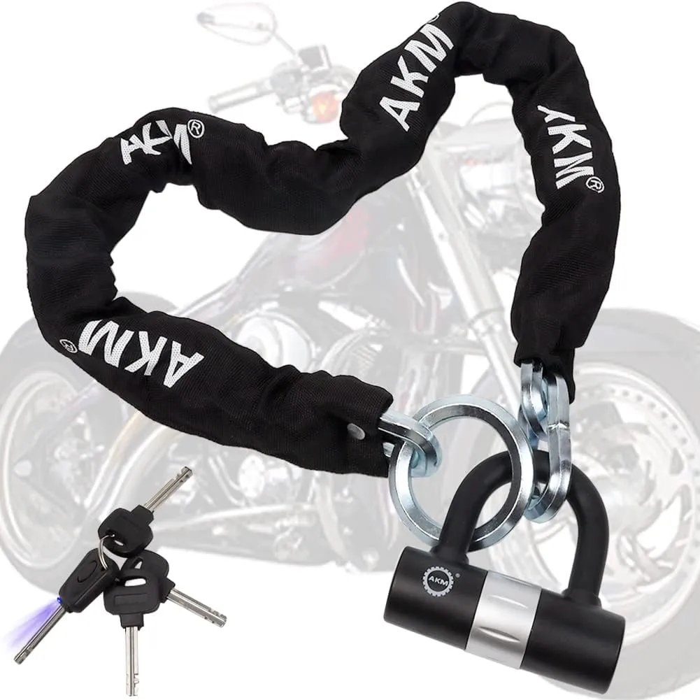 AKM Bike Lock Chain Lock 120cm/4ft Heavy Duty Durable 12mm Thick Anti-Theft Bicycle Chain Lock with 4Keys Security 16mm U Lock Disc Lock for Bicycle,Moped,Scooter,Motorcycle
