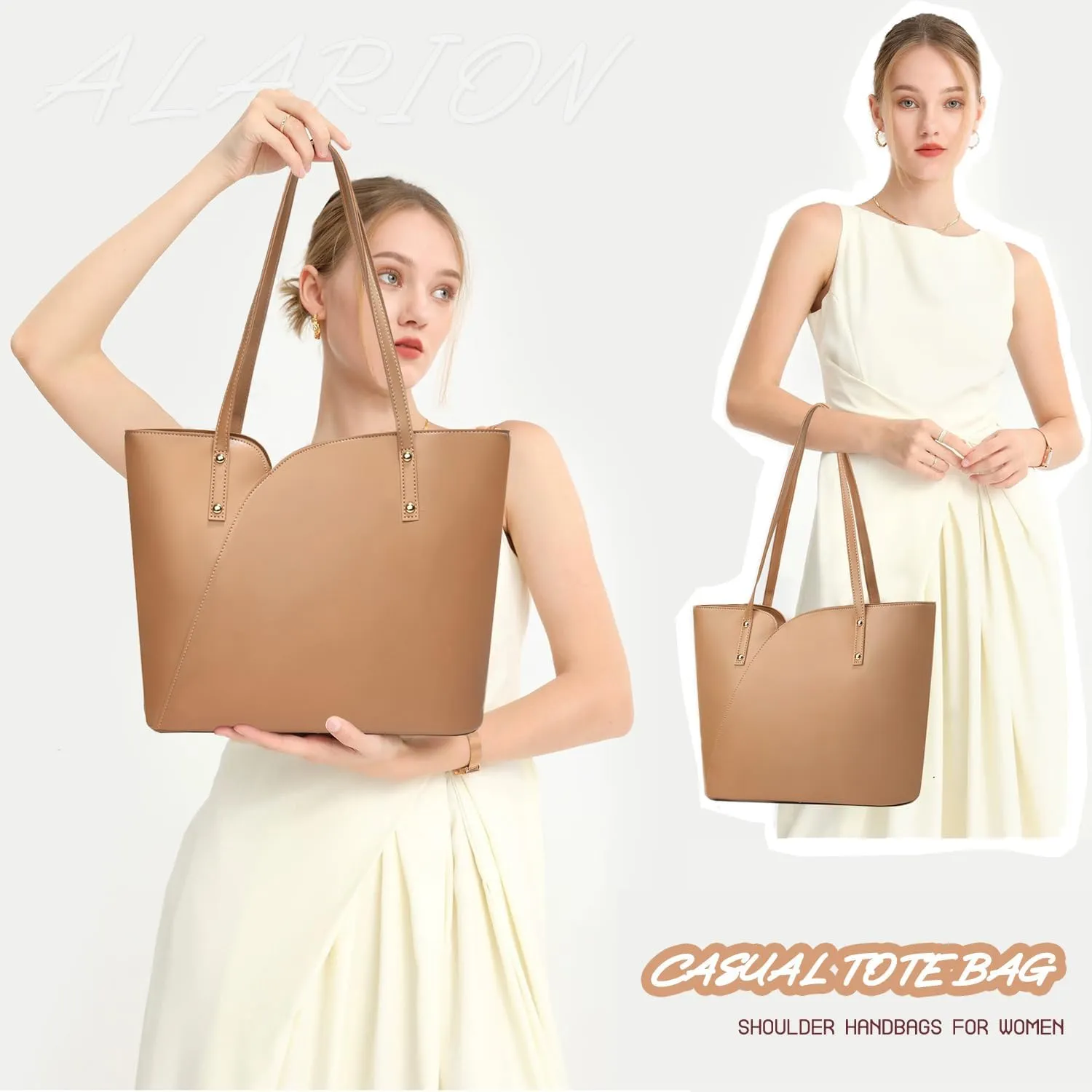ALARION Tote Bag for Women Soft Faux Leather Shoulder Bag Ladies Zipper Tote Purses for Women Large Satchel Shoulder Handbag