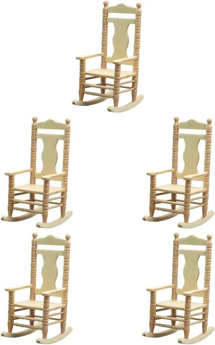 Alasum 5pcs Doll House Rocking Chair Mini Toy Home Decorations Wood Toys Dining Chairs Armchair Miniature Stool Decorative Mini House Chair House Furniture Props Mini Adornment Household