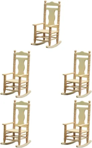 Alasum 5pcs Doll House Rocking Chair Mini Toy Home Decorations Wood Toys Dining Chairs Armchair Miniature Stool Decorative Mini House Chair House Furniture Props Mini Adornment Household