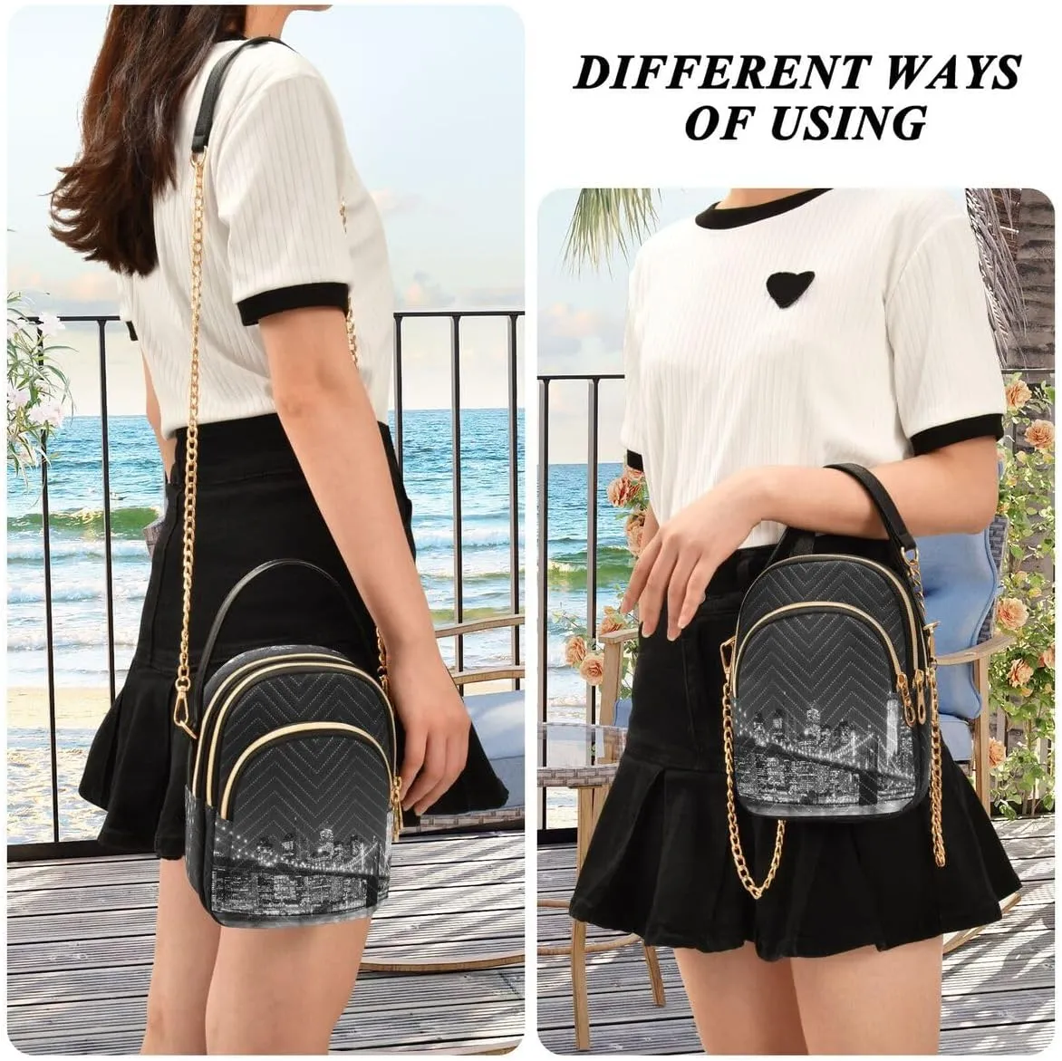 ALAZA Brooklyn Bridge Manhattan Night New York City Crossbody Bag Small Shoulder Handbags Leather Purse for Women