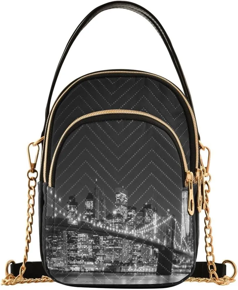 ALAZA Brooklyn Bridge Manhattan Night New York City Crossbody Bag Small Shoulder Handbags Leather Purse for Women